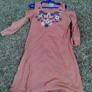 Pink, cold shoulder dress. (With flower design)